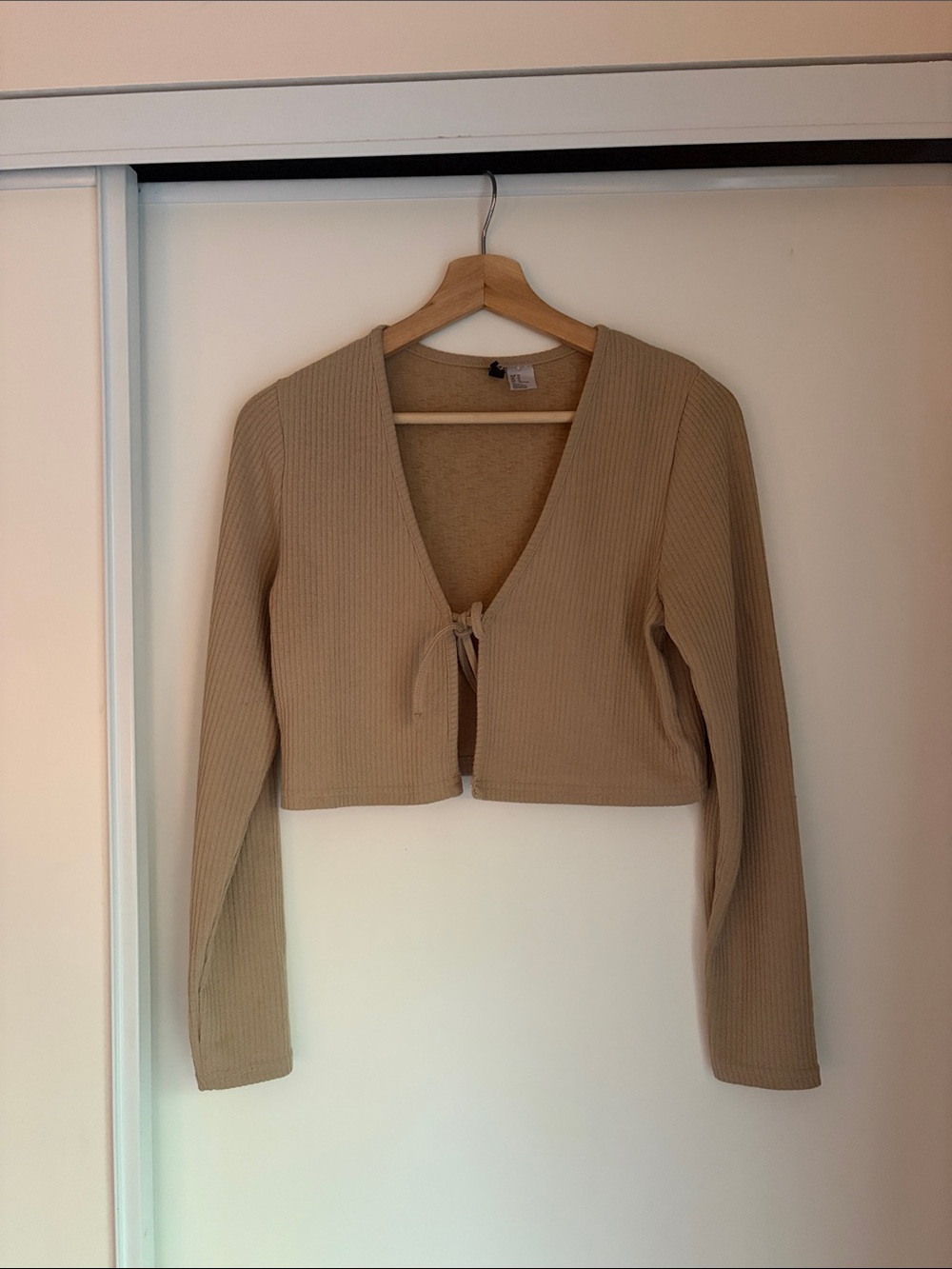 Ribbed Tie-Front Cropped Cardigan